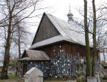 Kościół pw. Św. Anny w Zaklikowie. Na ścianach widoczne tabliczki trumienne pochowanych tu mieszkańców osady.